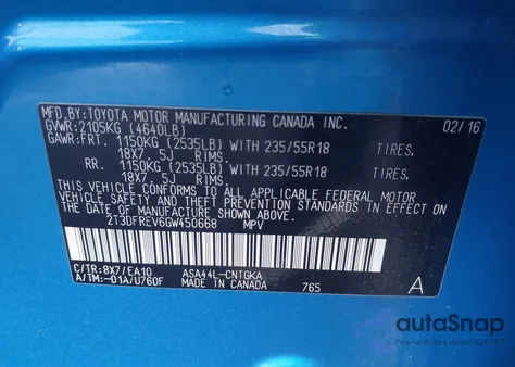 2016 Toyota Rav4 Limited from USA, damaged, VIN 2T3DFREV6GW450668